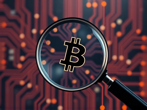 돋보기로 가상화폐를 확대하는 모습