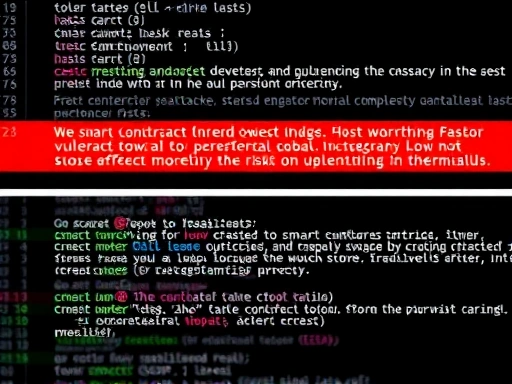 스마트 컨트랙트 코드 라인이 붉은색 경고와 함께 표시된 모습