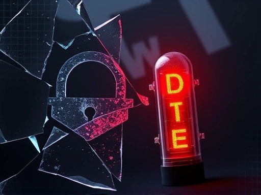 디파이(DeFi) 스마트 컨트랙트의 보안 취약점을 상징적으로 나타내는 이미지