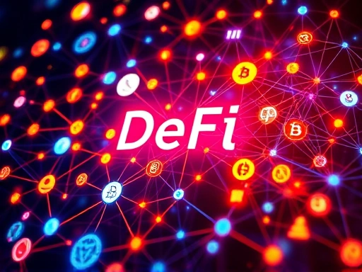 탈중앙화 금융(DeFi) 생태계를 시각적으로 표현하는 이미지