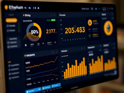 컴퓨터 화면에 표시된 이더리움 스테이킹 대시보드의 클로즈업.