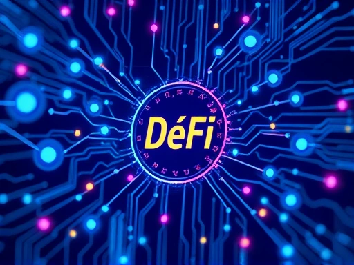 DeFi 프로토콜 내부에서 대출이 이루어지는 과정을 보여주는 추상적인 이미지