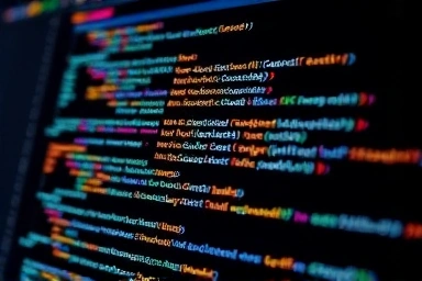 복잡한 코드 인터페이스와 자세한 데이터 시각화가 특징인 스마트 계약 감사의 클로즈업, 기술적 복잡성을 강조하는 상세한 디테일과 전문적인 스타일이 눈에 띄는 코딩 전문가가 코드를 분석합니다.