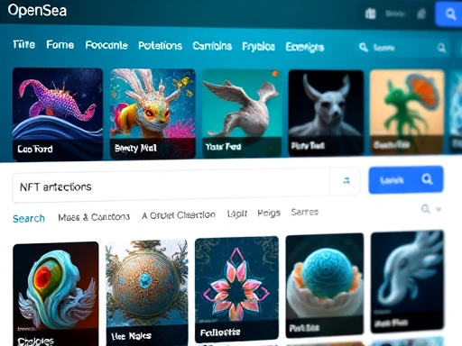 사용자가 오픈씨(OpenSea)에서 NFT를 검색하고 있는 화면을 클로즈업한 이미지