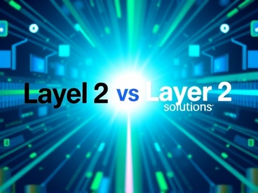 두 레이어2 솔루션의 로고를 나란히 배치하여 시각적으로 비교하고, 밝고 미래지향적인 스타일로 기술 혁신을 강조하는 이미지