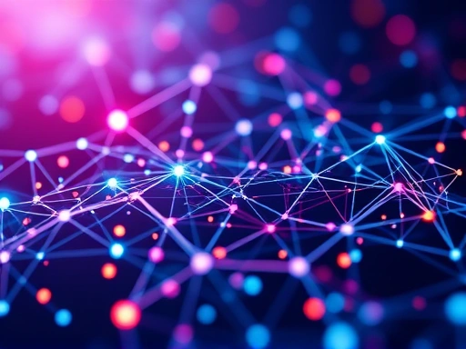 폴리곤과 아비트럼 네트워크에서 트랜잭션이 처리되는 과정을 추상적으로 보여주는 클로즈업 이미지