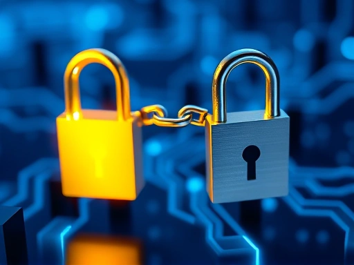 두 개의 키가 서로 연결되어 데이터를 안전하게 교환하는 모습