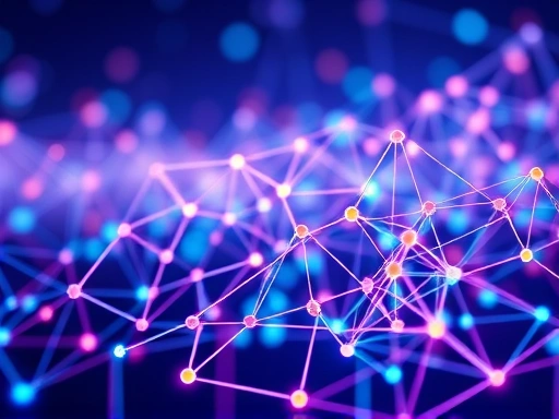 분산 원장 기술인 블록체인의 데이터 샤딩 개념을 보여주는 추상적인 시각적 표현.