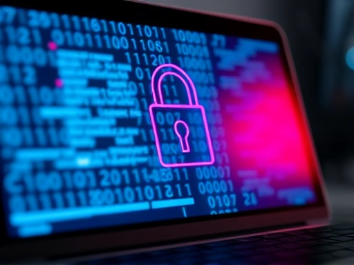 개인 정보 유출을 상징하는 잠긴 노트북 화면을 클로즈업한 이미지