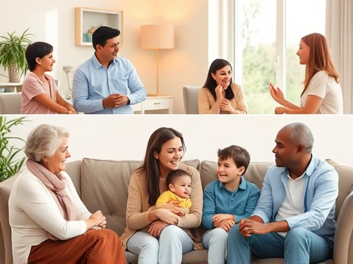 다양한 가족 구성원이 편안하게 대화하는 모습