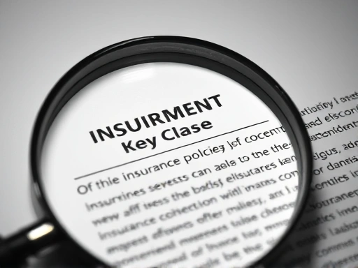 돋보기로 보험 약관의 중요 조항을 확대하여 보여주는 클로즈업.