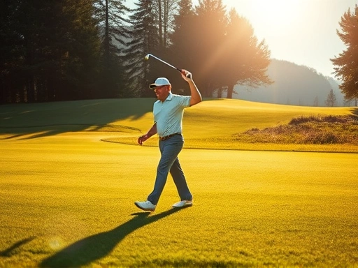 골프장에서 골퍼가 홀인원을 하고 기뻐하는 장면