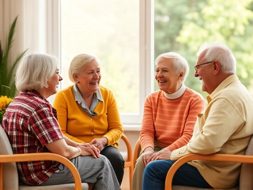 다양한 연령대의 사람들이 편안하게 대화하며 노후 계획을 논의하는 장면