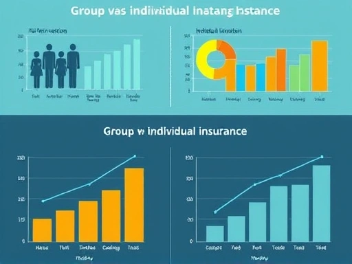 단체보험과 개인보험을 비교하는 그래프와 차트를 보여주는 이미지