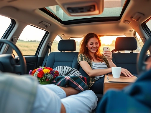 개인 차량의 다양한 활용을 보여주는 클로즈업 컷으로, 여유로운 분위기