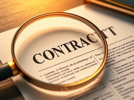 계약서와 돋보기를 클로즈업한 이미지