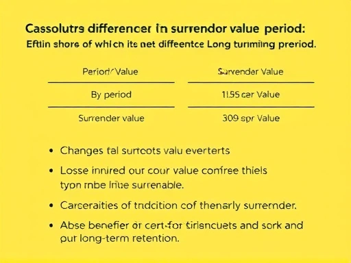 {시기별 해약환급금 차이 강조, 시간 경과에 따른 환급금 변화, 초기 해약 시 손해, 장기 유지 시 이점 비교를 보여주는 이미지