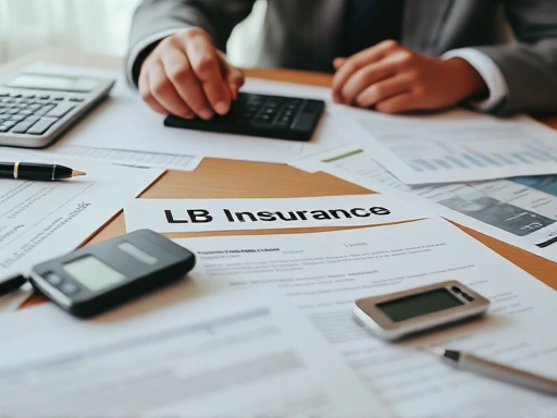 보험 서류와 계산기가 놓인 테이블의 클로즈업 샷으로, 세부 사항에 대한 주의와 재정적 계획의 중요성을 강조합니다.