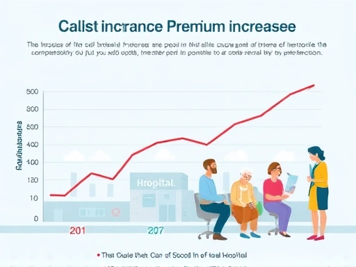 보험료 인상 원인을 보여주는 그래프와 다양한 연령대의 사람들이 병원을 이용하는 장면