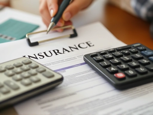 보험 서류와 계산기를 클로즈업하여 재정적 계획과 준비성을 시각적으로 보여주며, 밝고 신뢰감 있는 조명을 사용하여 전문적인 느낌을 강조합니다.