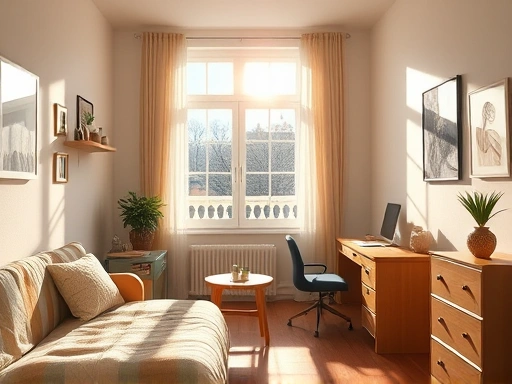 원룸 자취방, 창문으로 햇빛이 들어오는 따뜻한 분위기