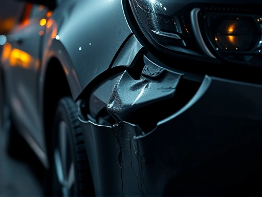 파손된 차량의 클로즈업 이미지