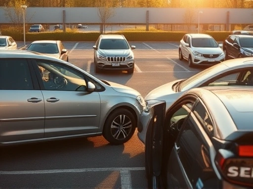 주차장에서 두 차량이 경미하게 충돌한 장면