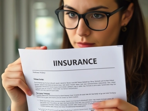 보험 증서를 들고 고민하는 직장인의 클로즈업, 차분한 표정과 안정적인 구도, 현실적인 분위기