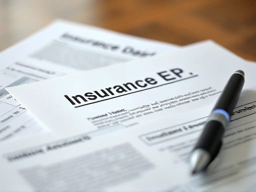 보험 서류와 펜이 놓인 테이블을 클로즈업한 이미지