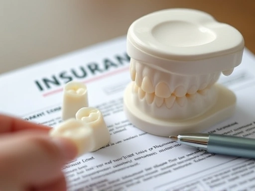 치아 모형과 보험 약관이 클로즈업된 장면