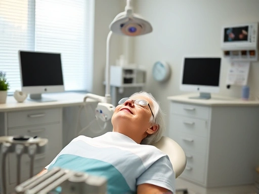 밝은 치과 진료실에서 환자가 편안하게 진료를 받는 모습