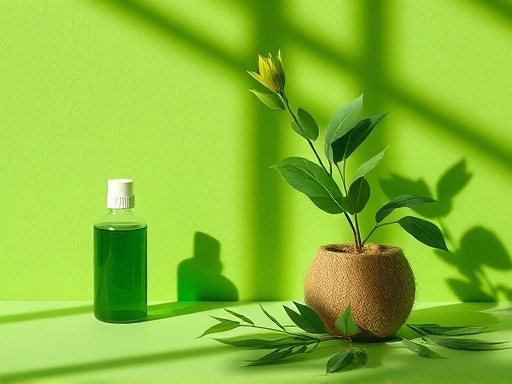 다양한 녹색 톤의 대비와 자연스러운 그림자를 사용하여 차분하고 편안한 느낌을 주며, 핵심 특징을 강조하는 친환경 보험 상품 이미지