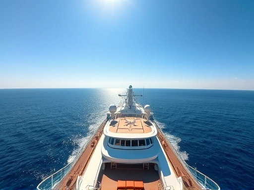 넓은 바다를 배경으로 크루즈가 항해하는 모습