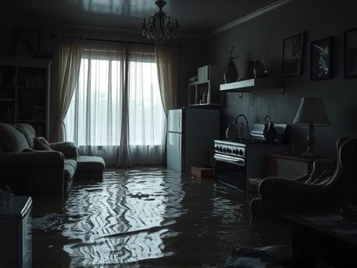 침수된 집 내부를 클로즈업한 이미지