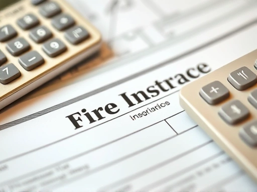화재 보험 증서와 계산기를 클로즈업한 이미지