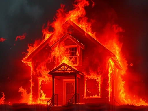 불길에 휩싸인 집의 모습