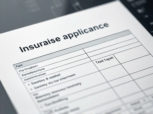 보험 가입 신청서와 AI 분석 결과를 클로즈업하여 보여주며, 세련된 스타일과 부드러운 조명을 사용하여 기술의 정확성과 신뢰성을 강조하는 이미지