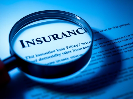 돋보기로 보험 약관을 자세히 살펴보는 클로즈업 이미지