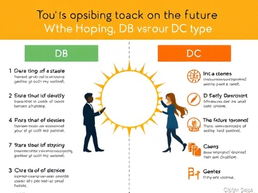 DB형과 DC형의 차이점을 시각적으로 강조하는 인포그래픽 스타일의 이미지