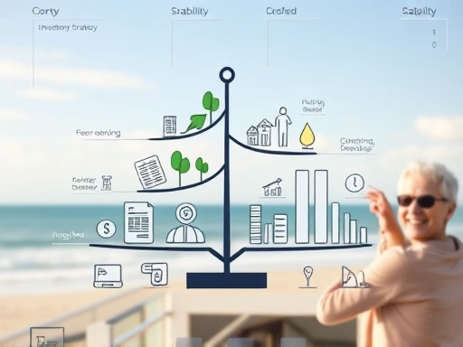 다양한 금융 상품을 상징하는 아이콘들과 함께 DC형 투자 포트폴리오를 시각화한 이미지