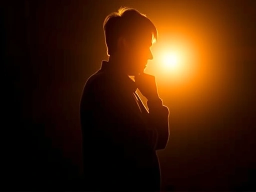 힘든 시기를 겪는 사람의 어두운 실루엣, 희망을 상징하는 밝은 빛이 비치는 장면