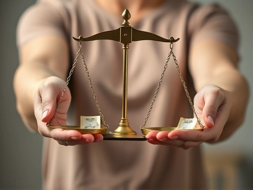 두 손으로 저울을 들고 있는 사람의 모습