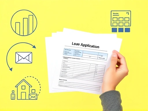 밝은 배경에서 서류를 정리하는 손, 대출 신청의 준비 과정을 나타내는 시각적 요소, 따뜻하고 안정적인 조명으로 신뢰감을 주는 이미지