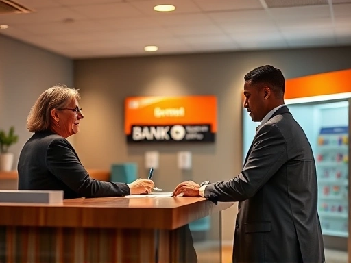 은행 창구에서 대출 갱신 상담을 받는 고객의 모습