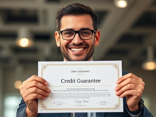 신용보증서를 들고 미소짓는 사업가의 클로즈업 이미지