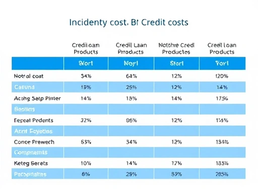 다양한 신용대출 상품의 부대비용을 비교하는 표를 보여주는 이미지