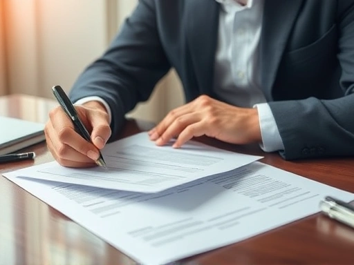 사업자가 서류를 검토하며 대출 조건을 분석하는 장면