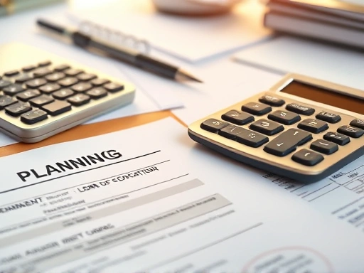 대출 관련 서류와 계산기가 놓여진 책상 위를 클로즈업한 이미지