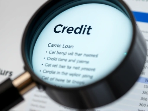 신용대출 상품의 핵심 특징을 강조하기 위해 돋보기로 특정 정보를 확대하여 보여주는 클로즈업 이미지