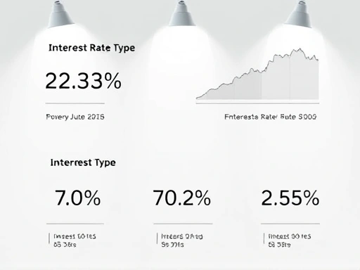 다양한 금리 유형을 보여주는 그래픽, 밝고 균형 잡힌 조명과 차분한 색상으로 정보 전달의 신뢰도를 높임